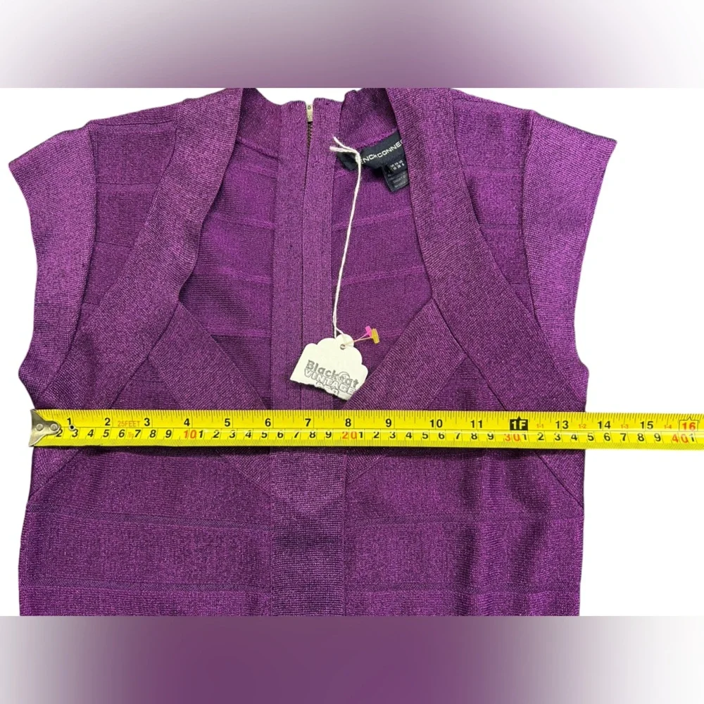 FRENCH CONNECTION Vintage SIZE 6 DEEP PURPLE BANDAGE BODYCON MINI stretchy DRESS - Picture 10 of 12